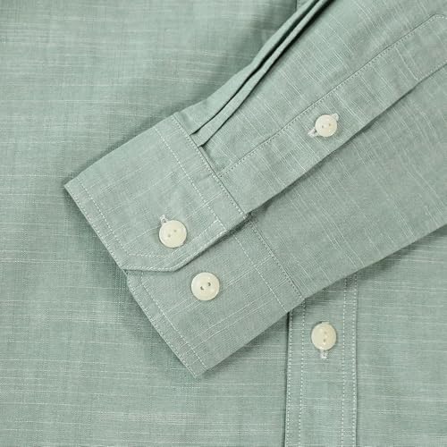 ® Chambray Shirt Men Long Sleeve Cotton Work Shirts with 2 Pockets Casual Button Down