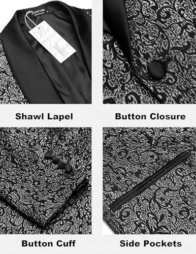 COOFANDY Men's Floral Tuxedo Jacket Jacquard Suit Jacket Slim Fit Blazer for Wedding, Prom, Dinner