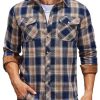 Men's Fall Plaid Button Down Shirt Long Sleeve Casual Cowboy Work Shirts Lightweight Flannel Shirts Two Pocket