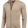 Men's Full Zip Cardigan Sweater Slim Fit Cable Knitted Zip Up Sweater with Pockets