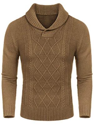 Men's Shawl Collar Sweaters V-Neck Relaxed Fit Cable Pullovers