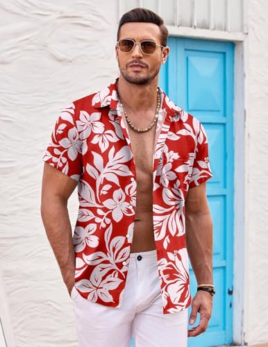 Mens Hawaiian Shirt Short Sleeve Button Down Shirts Tropical Summer Beach Shirts Casual Floral Aloha Shirts