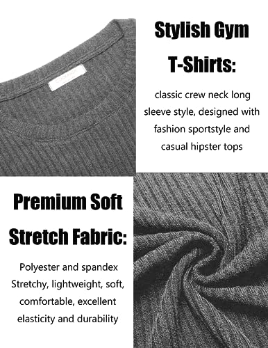 Men's 2 Pack Muscle T-Shirt Stretch Long Sleeve Gym Workout Bodybuilding Training Tee Shirts Casual Hipster Tops