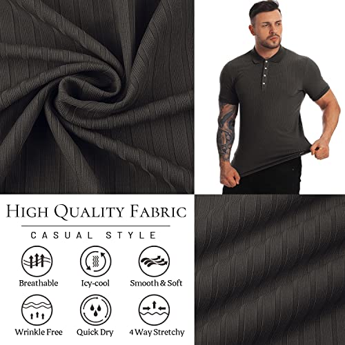 Collared Muscle Polo Shirts Men Slim Fit Textured Knit Polo Shirts Short Sleeve Button Down Shirts Casual Stylish