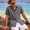 Men's Linen Shirts Short Sleeve Casual Shirts Button Down Shirt for Men Beach Summer Wedding Shirt