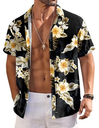 Hawaiian Shirt for Men Short Sleeve Floral Button Down Shirt Tropical Casual Summer Beach Shirts