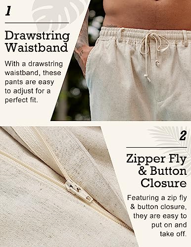 Men's Casual Linen Pants Elastic Waist Drawstring Beach Summer Pants Lightweight Linen Trousers