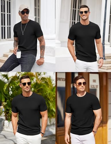 Mens Knit T-Shirts Summer Waffle Shirts Vintage Shirts Short Sleeve Crew Neck Tee Shirt Casual Crochet Top