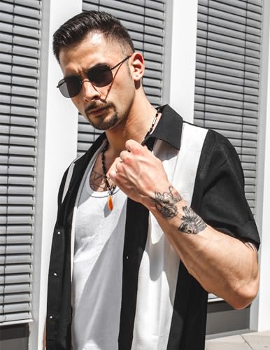 Men's Vintage Bowling Shirt Short Sleeve Button Down Summer Cuba Beach Shirts