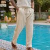 Men's Casual Linen Pants Elastic Waist Drawstring Beach Summer Pants Lightweight Linen Trousers