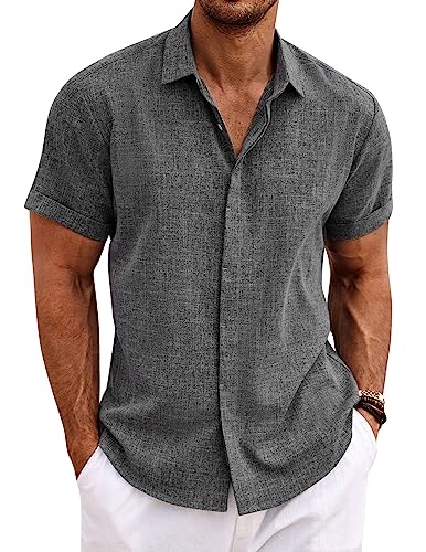 Men's Linen Shirts Short Sleeve Casual Shirts Button Down Shirt for Men Beach Summer Wedding Shirt