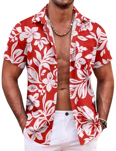 Mens Hawaiian Shirt Short Sleeve Button Down Shirts Tropical Summer Beach Shirts Casual Floral Aloha Shirts
