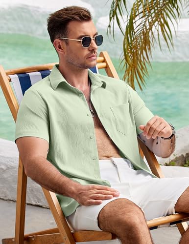 Mens Button Down Shirt Short Sleeve Causal Beach Shirts Summer Shirts with Pocket