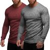 Men's 2 Pack Muscle T-Shirt Stretch Long Sleeve Gym Workout Bodybuilding Training Tee Shirts Casual Hipster Tops