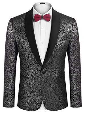 COOFANDY Men's Floral Tuxedo Jacket Jacquard Suit Jacket Slim Fit Blazer for Wedding, Prom, Dinner