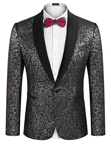 COOFANDY Men's Floral Tuxedo Jacket Jacquard Suit Jacket Slim Fit Blazer for Wedding, Prom, Dinner