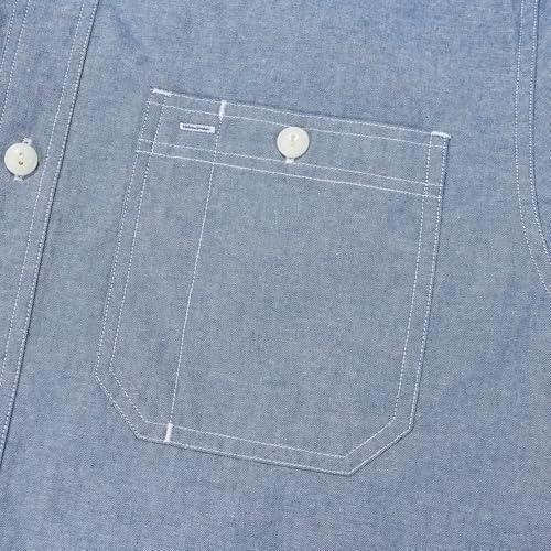 ® Chambray Shirt Men Long Sleeve Cotton Work Shirts with 2 Pockets Casual Button Down