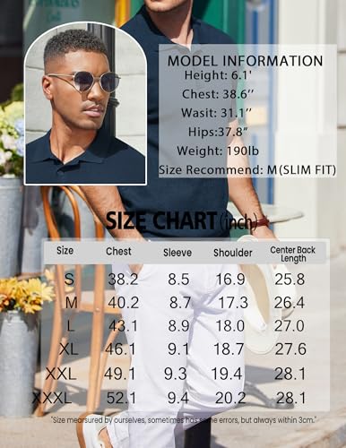 Mens Slim Fit Knit Polo Shirts Business Lightweight Polo Sweater Casual Summer Ribbed Textured Collared T Shirt