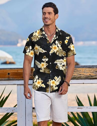 Hawaiian Shirt for Men Short Sleeve Floral Button Down Shirt Tropical Casual Summer Beach Shirts