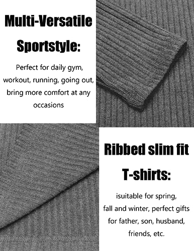 Men's 2 Pack Muscle T-Shirt Stretch Long Sleeve Gym Workout Bodybuilding Training Tee Shirts Casual Hipster Tops