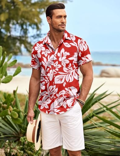 Mens Hawaiian Shirt Short Sleeve Button Down Shirts Tropical Summer Beach Shirts Casual Floral Aloha Shirts