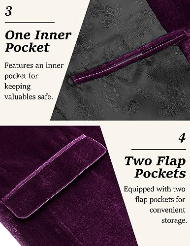 Men's Velvet Blazer Notched Lapel One Button Velour Tuxedo Jacket for Prom Wedding Party Dinner